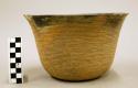 Ceramic bowl, banded exterior, black burnished interior, mended