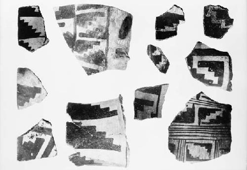 Black on white potsherds from Pueblo II levels