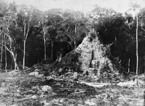 Maya Temple E-VII at beginning of excavation