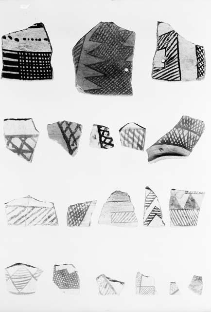 Potsherds from Pueblo II level showing hatching and cross catching