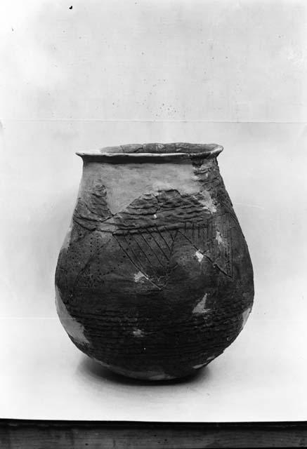 Corrugated pottery jar from Pueblo II level