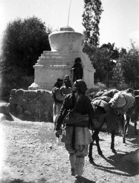 Nubra Valley, caravan passing chorten