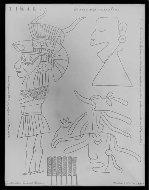 Incised drawing from wall of temples II and V