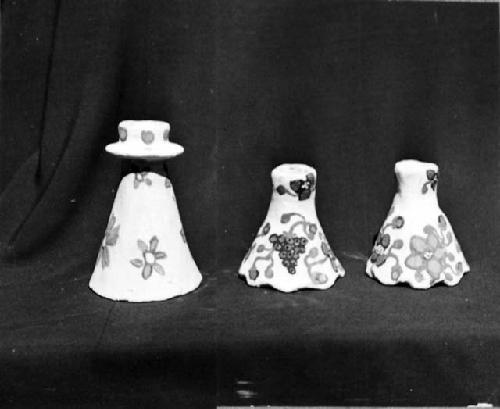 Post-fired candlesticks. Left by Florentino Chin, pair by Felipe Dzul's wife