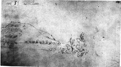 Red Wing's village below Fort Snelling, pencil sketch by Seth Eastman