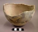 Pottery bowl - broken rim - b/w