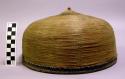 Hat of horizontally woven bamboo, wood finial