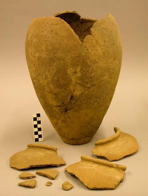 Pottery jars, large, coarse brown ware