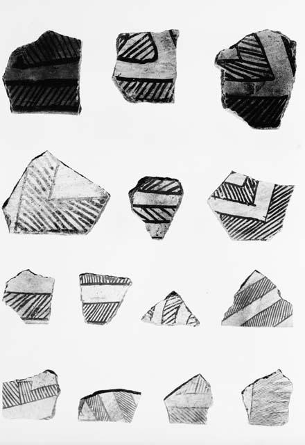 Potsherds from Pueblo II level showing hatching