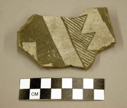 Ceramic, body sherd, bowl?, black geometric designs on grey interior