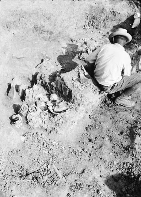 Exploratory pit 7, grave 1-  east 1/2 of grave mostly uncovered