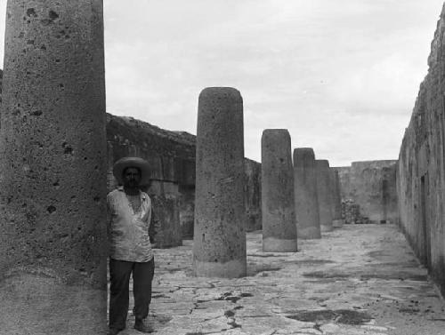 Hall of the Monoliths - custodian beside columns