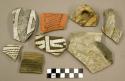 Ceramic, body and rim sherds, some with painted designs, some with lugs