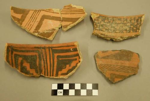 Rim and body sherds, St. John's Polychrome, black designs on red