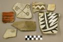 Ceramic, rim and body sherds, some black paint on red or white, some corrugated