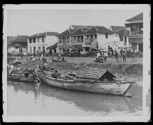 View of buildings and boats on shore