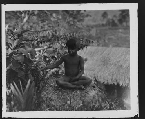 Child seated in jungle