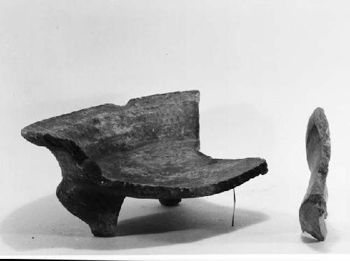 Rim sherd red ware, fragmentary tetrapod dish