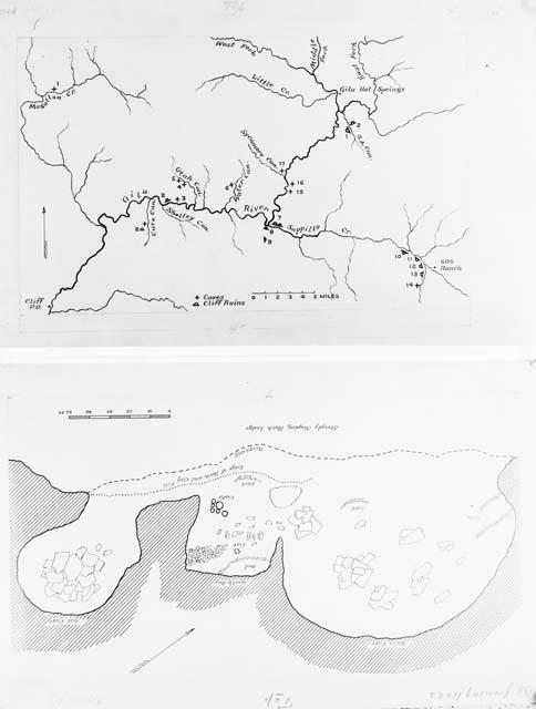 Plan of Steamboat Cave and Canyon, map of Mogollo-Sapillo