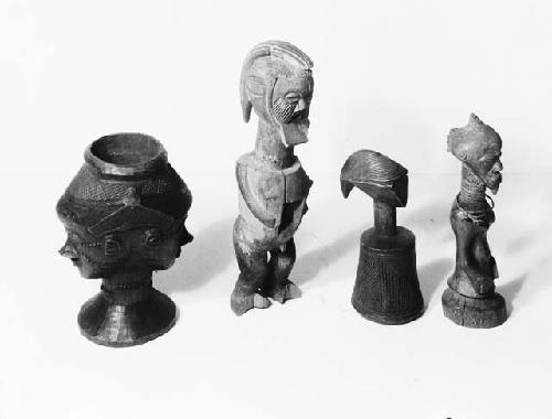 Small wood fetish, medicine man's mortar, wooden idol and cup