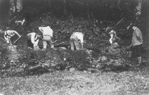 Photograph from postcard showing Duchess of Mecklenburg, at archaeological site