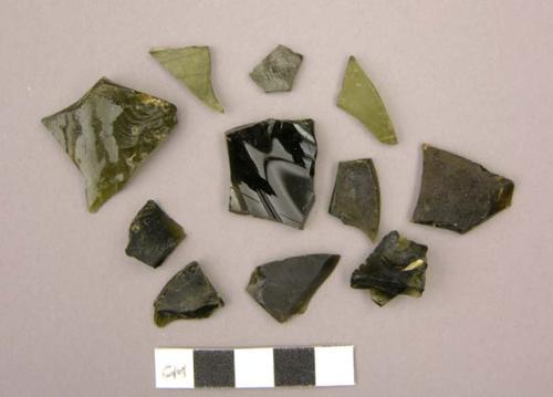 Glass, green bottle glass, fragments