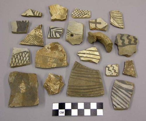 Black on white potsherds