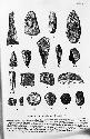 Illustration of various chipped stones, projectile points from Europe