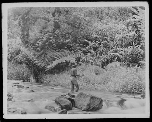 Man in jungle landscape