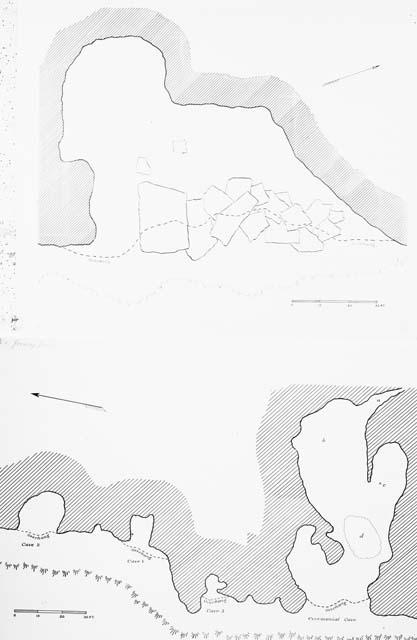 Plan of Ceremonial Cave and Caves 1-3, Heco Mountains