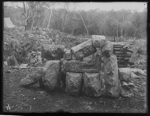 Back view of sculptured stones from palace