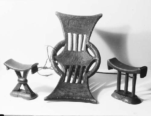 Carved stool and head or neck rests