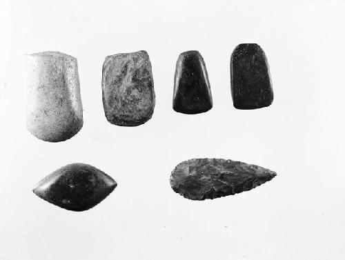 Small stone celts, chipped flint point