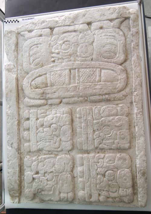 Cast of part of Stela I, east, top, glyphs