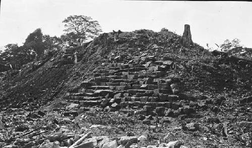 Steps on terrace to new temple