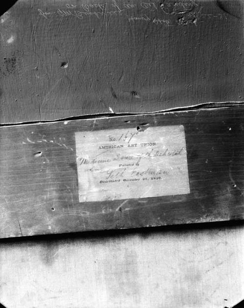 Label attached to the stretcher of the painting reproduced in plate 12