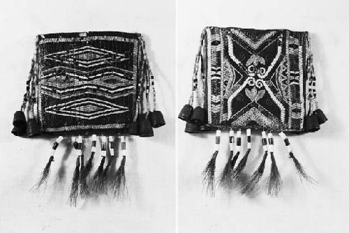 Pouch with thimble dangles, ornamented with porcupine embroidery and wampum bead