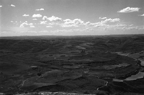 Landscape with plateaus and river