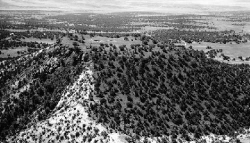 Summit of Little Red Hill from Big Hill with visible excavations