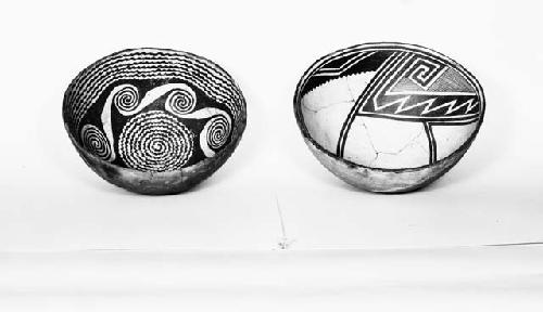 Mimbres bold face black on white pottery bowl