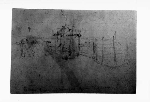 Indian grave in Pilot Knot, opposite Fort Snelling, pencil sketch by Eastman