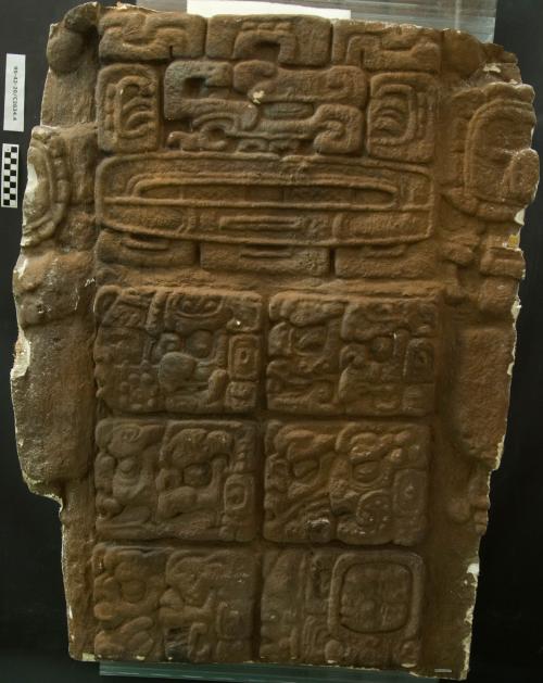 Cast of part of Stela F, Quirigua; east, top, glyphs, ISIG