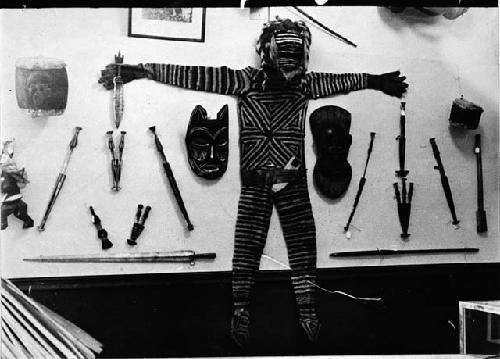 Exhibit of Masai dancers' masks and daggers