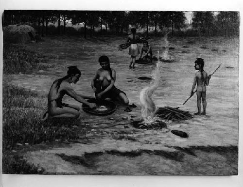 Illinois Indians preparing salt, painting by E.G. Cassidy