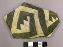 Ceramic sherd, body sherd, black geometric designs on white exterior