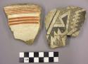 Ceramic sherds, rim or body, red or black on white - interior or exterior