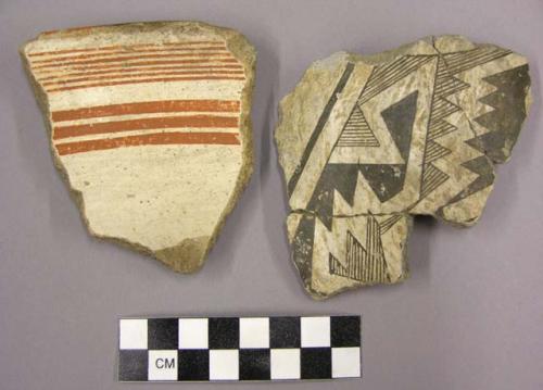 Ceramic sherds, rim or body, red or black on white - interior or exterior