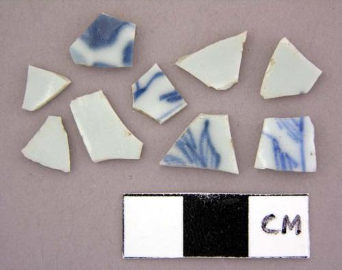 Ceramic, porcelain, sherds with blue pattern