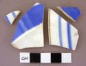 Ceramic, whiteware, sherds with blue stripes, possibly from same vessel