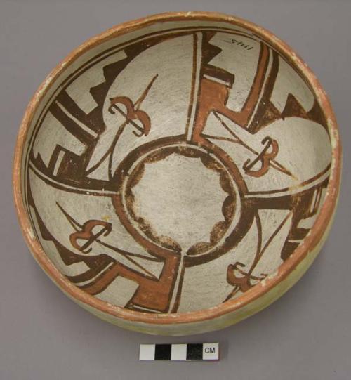 Bowl, polacca polychrome style c. int: linear design; ext: slipped, no design. 8